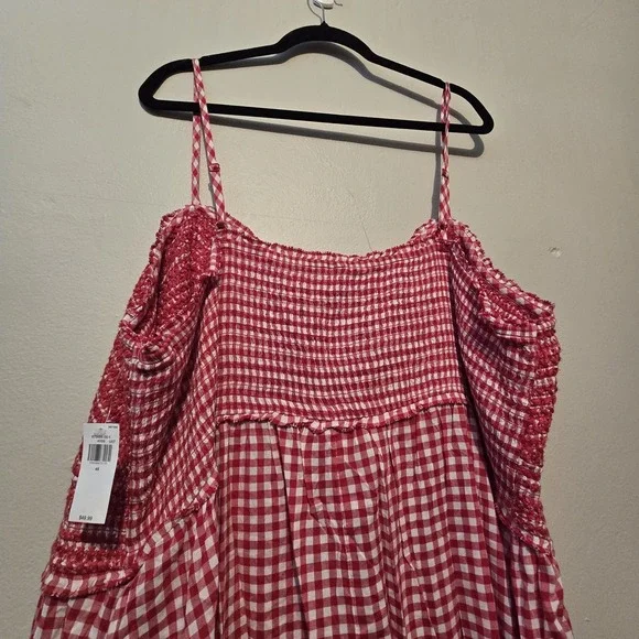 Old Navy NWT Red Gingham Sun Dress 4X Red White Smocked Cottagecore Boho Summer - Picture 12 of 13